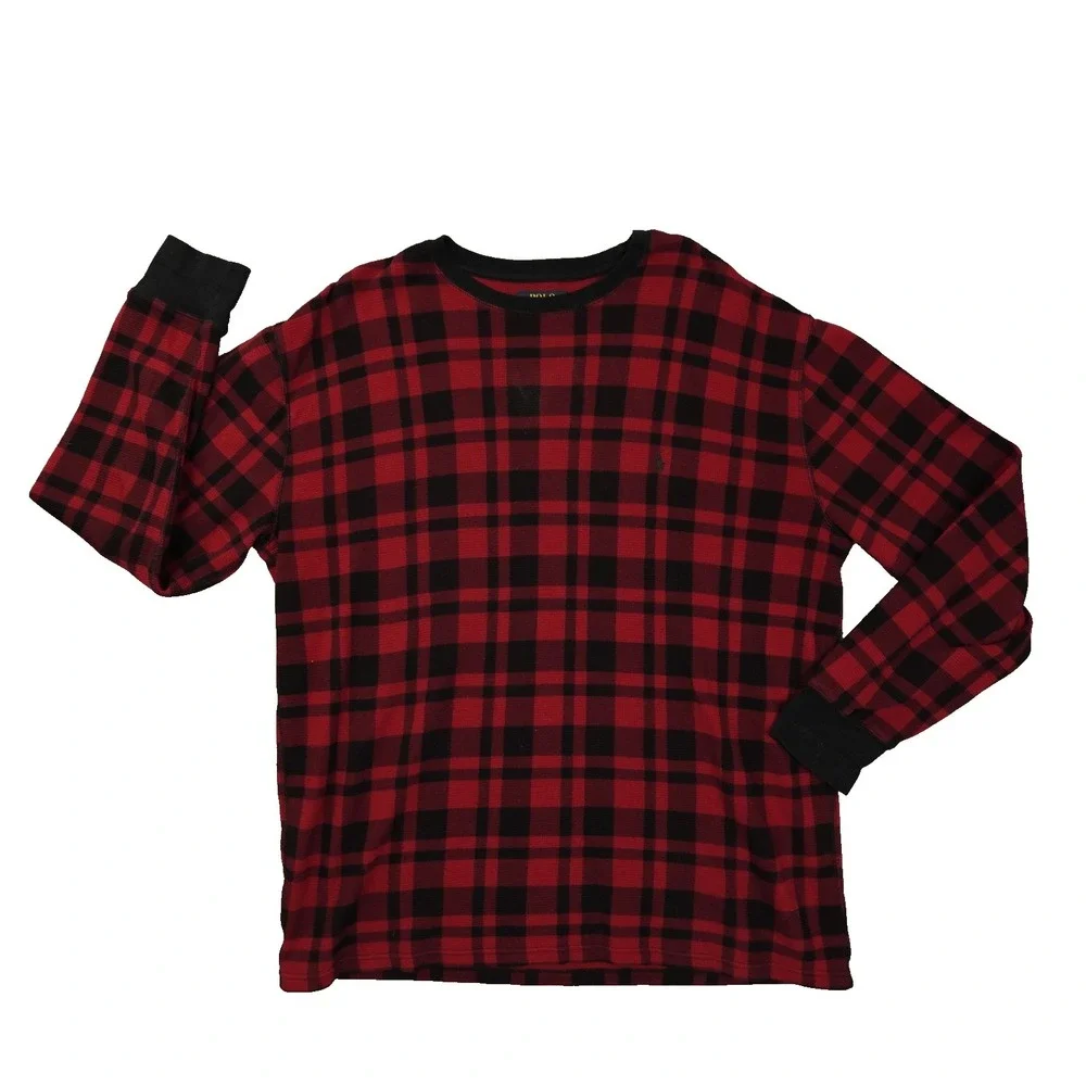 Polo Ralph Lauren Thermal Waffle Knit Shirt Men's 2XL Red Black Plaid Lounge